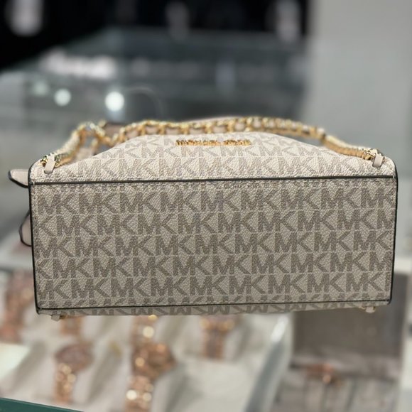 Michael Kors MINA Small Belted Chain Shoulder Crossbody Bag MK Light Cream Multi - Picture 8 of 12